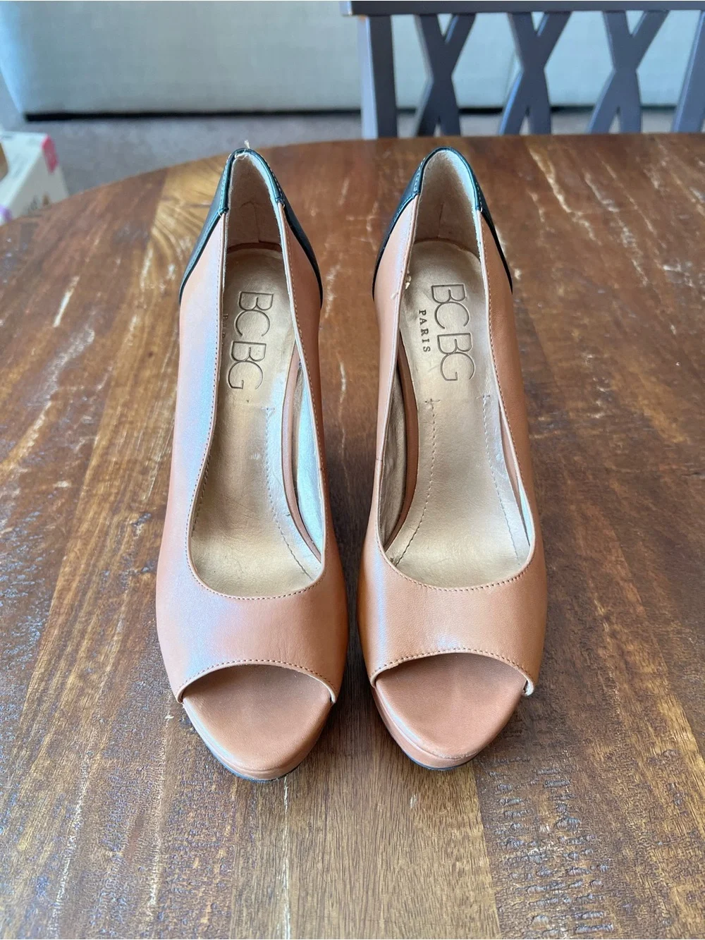 J.Renee Tan and Navy Peep-Toe Wedge Heels